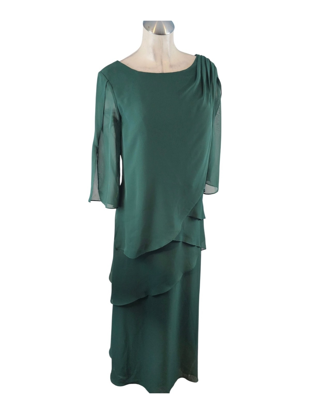 JJs House Size M Forest Green Layered Maxi Dress Evening